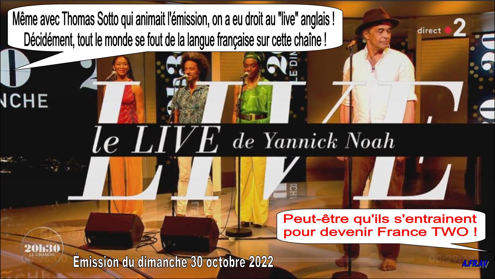 20h30 le Dimanche, Thomas Sotto, Yannick Noah en direct, France Télévisions