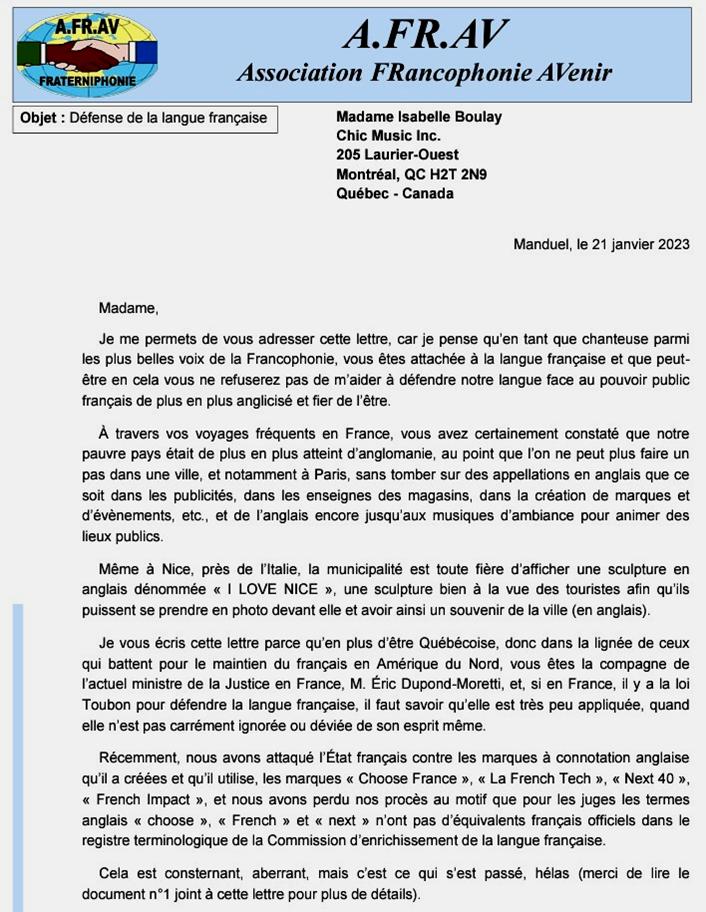 � Isabelle Boulay pour la langue fran�aise