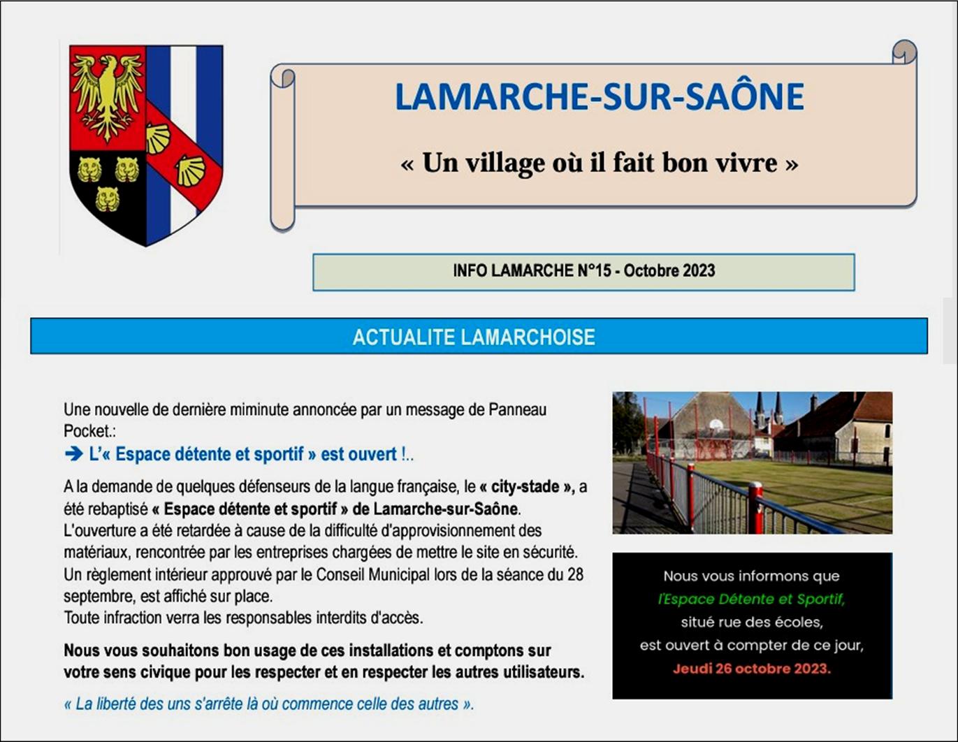 A Lamarche-sur-Saône le City-Stade a été francisé en Espace détente et sportif