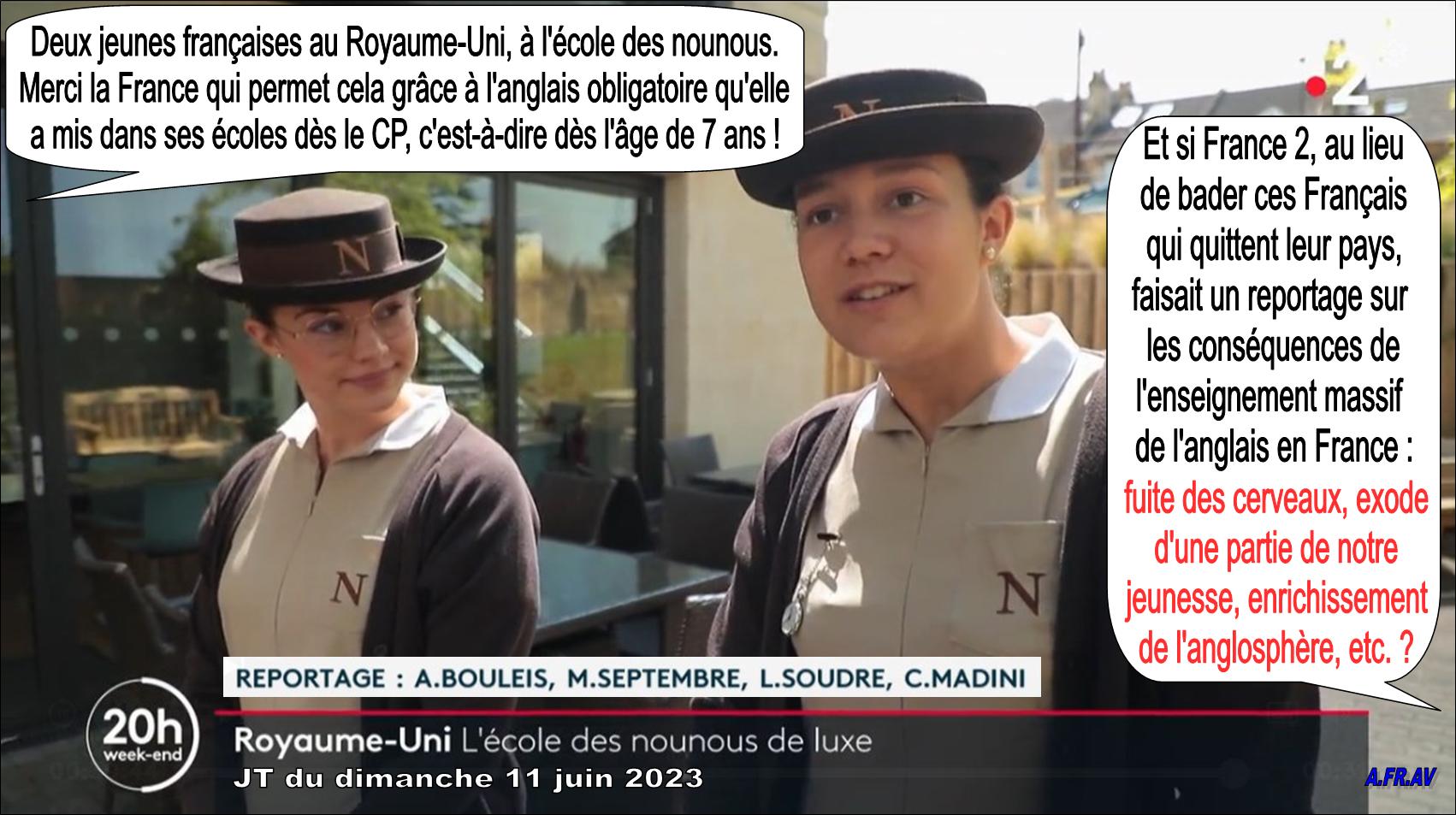 Ambroise Bouleis, Maelys Septembre, Lena Soudre, Charline Madini, école des nounous au Royaume Uni, JT de 20h de France 2