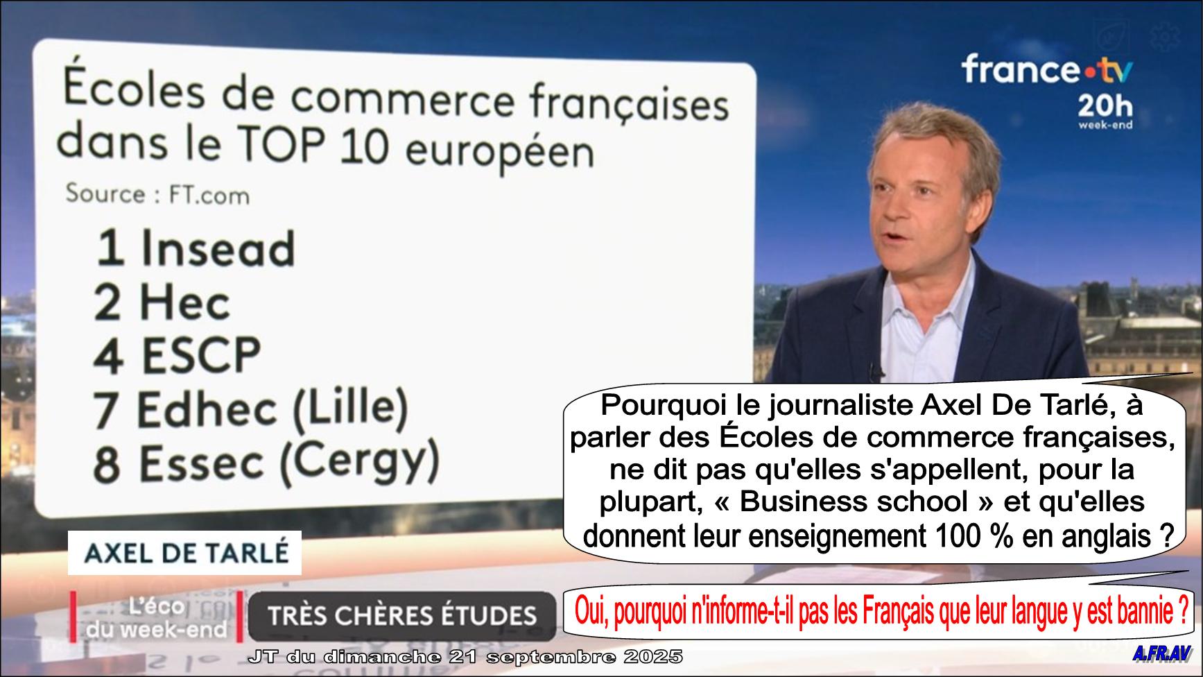 Axel De Tarlé, Ecoles de commerces, France 2, France Télévisions