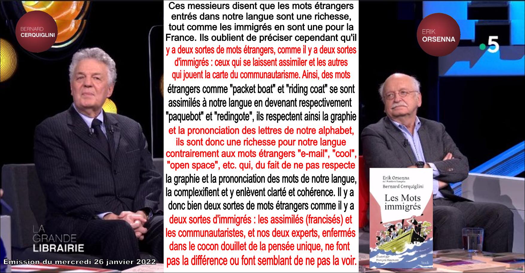 Bernard Cerquiglini, Erik Orsenna, François Busnel, La Grande Librairie, France 5,Les-mots immigrés