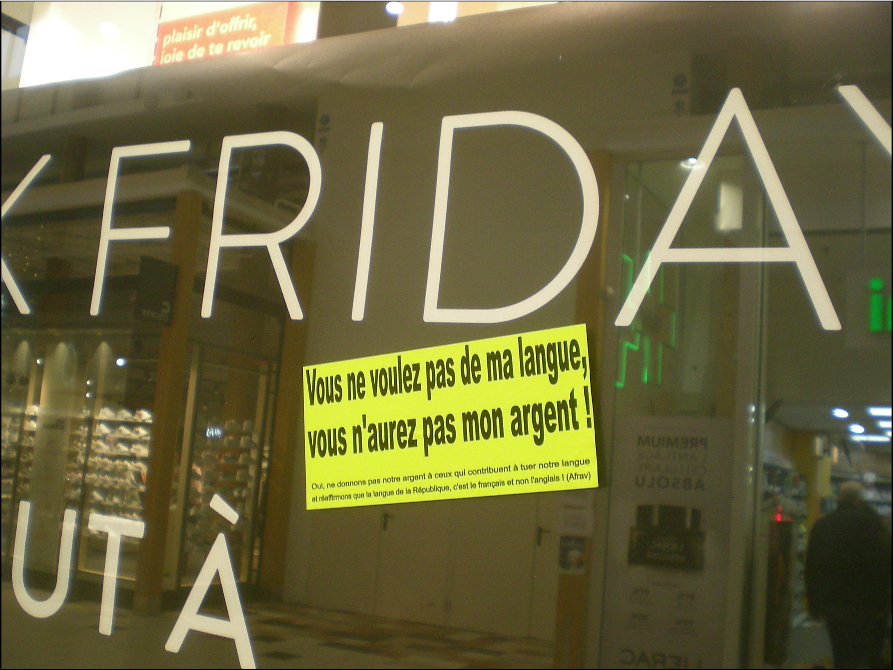 Boycottons les magasins partenaires du Black Friday, Vendredi Noir pour la langue fran�aise