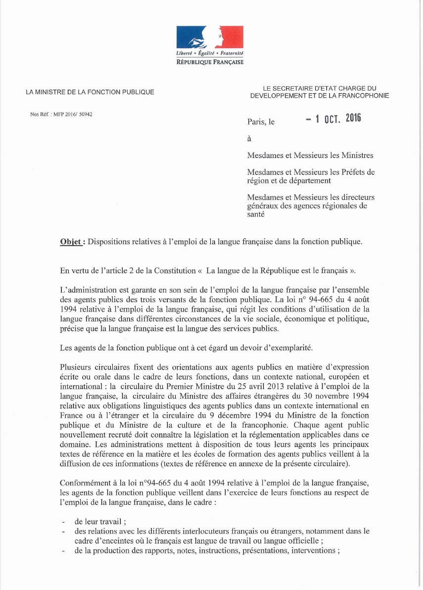 les ministres Girardin et Vallini au secours de la langue française au sein de l'État