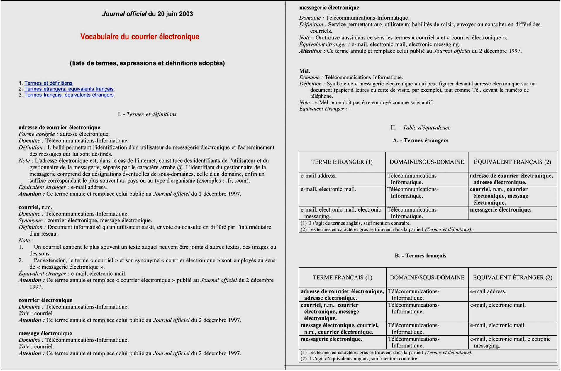 Courriel et M�l : termes officiels pour remplacer les termes anglais