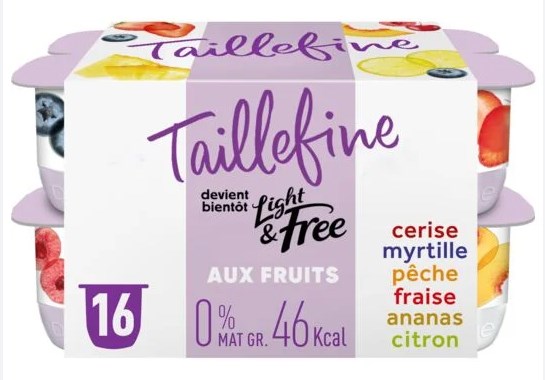 Danone change le nom français Taille Fine en un nom anglais Light and Free, Boycottons Danone qui trahit notre langue.
