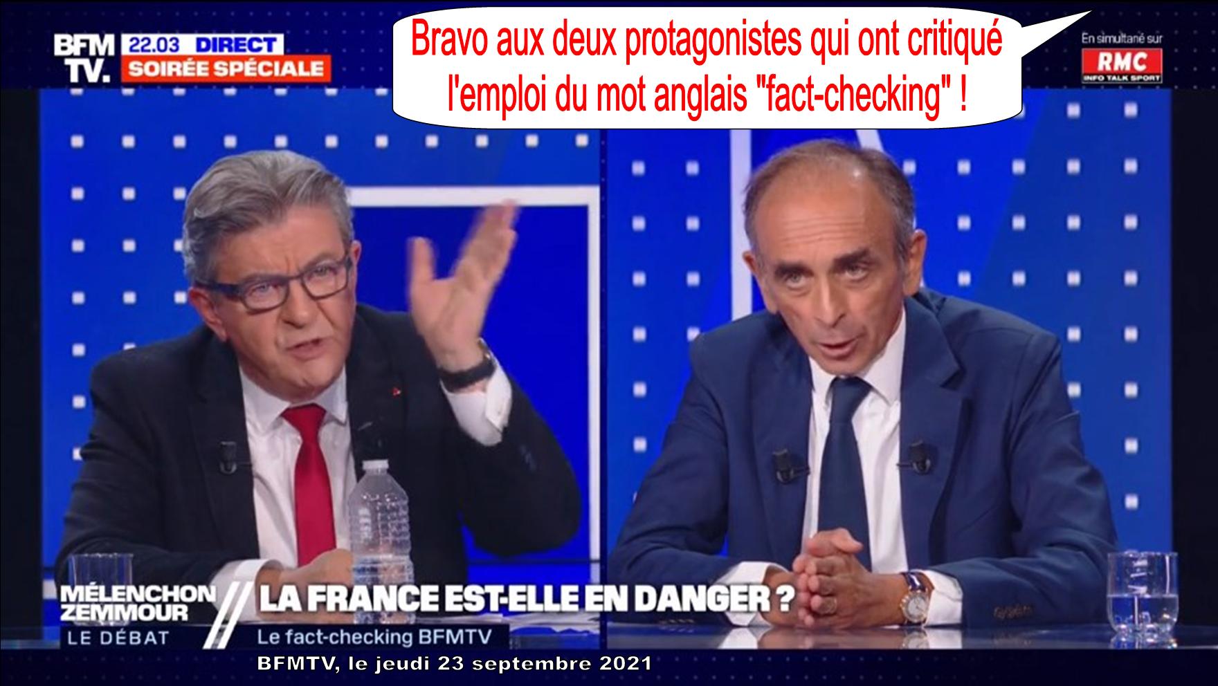Débat sur BFMTV entre Mélenchon et Zemmour, septembre 2021