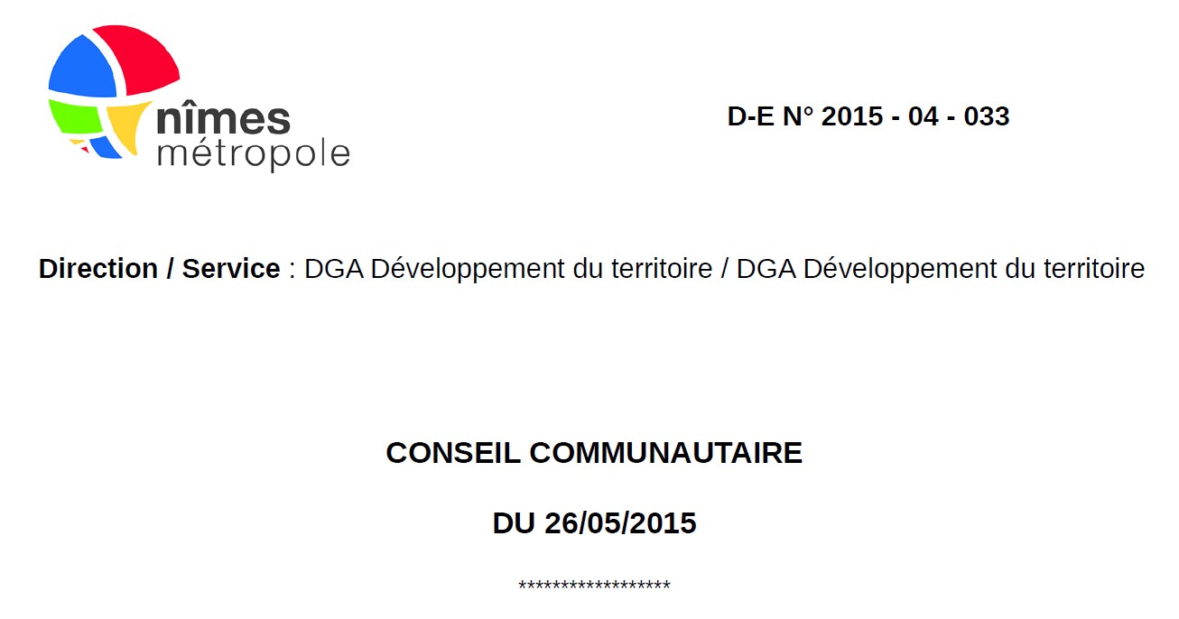 D�lib�ration 26 mai 2015 du Conseil communautaire de N�mes M�tropole
