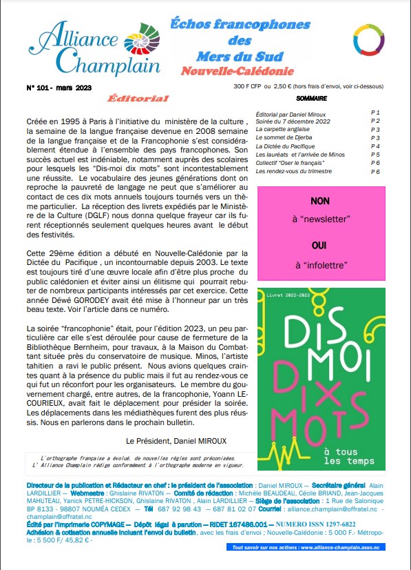 Echos francophones des Mers du Sud n� 101 Alliance Champlain, Nouvelle-Cal�donie, mars 2023