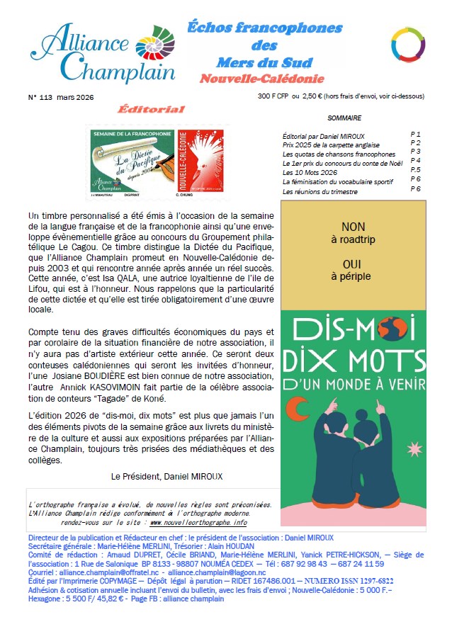 Echos francophones des Mers du Sud, n° 113, Alliance Champlain, Nouvelle-Calédonie
