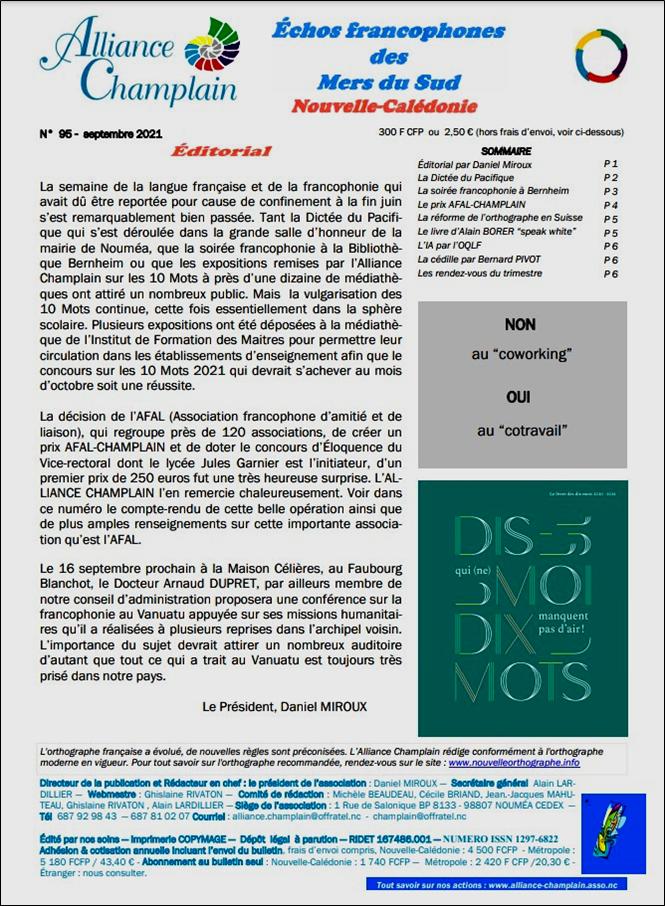 Échos francophones des Mers du Sud n-95, Alliance Champlain