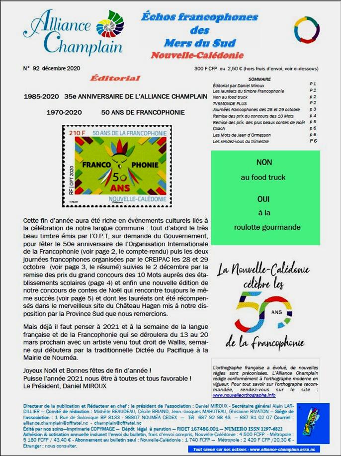 Échos des Mers du Sud n-92, Alliance Champlain, Nouvelle-Calédonie