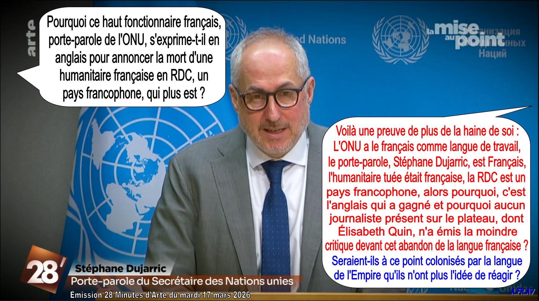 Elisabeth Quin, Stéphane Dujarric, ONU, RDC, Arte, 28 Minutes