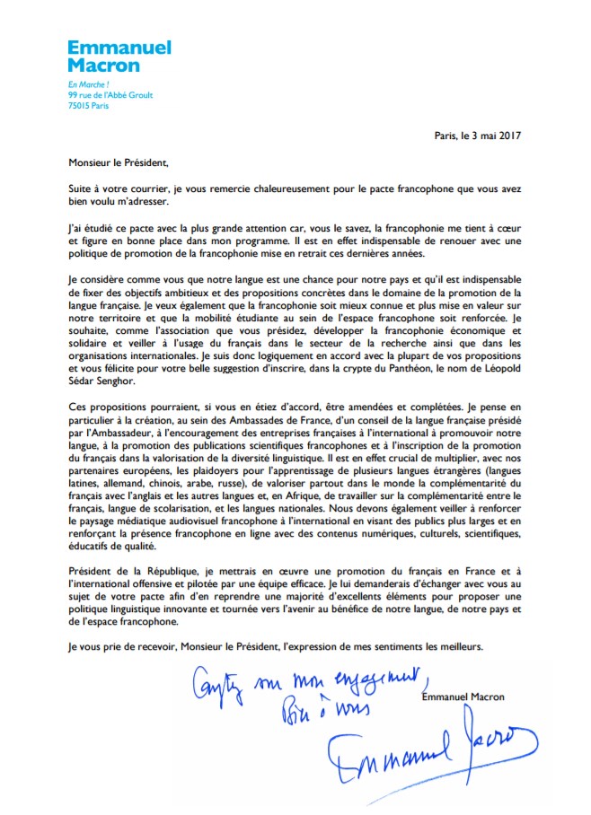 Emmanuel Macron s'engage pour la langue franaise et la Francophonie