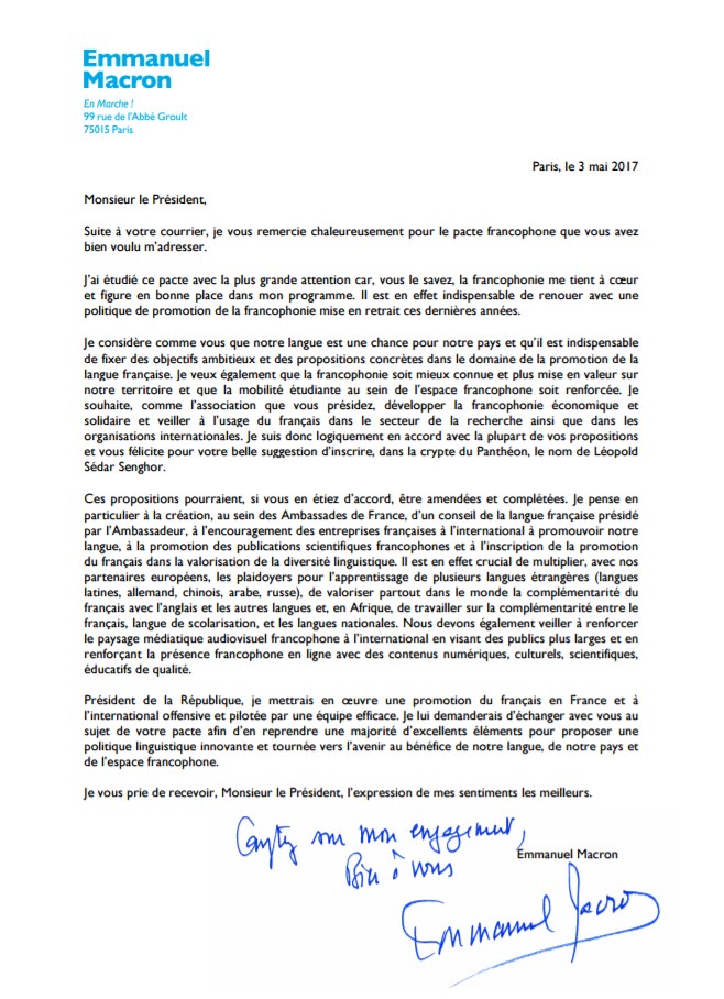 Emmanuel Macron s'engage pour la langue française et la Francophonie