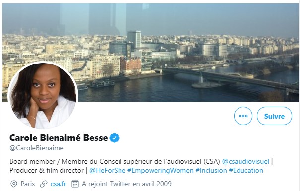 Le compte twitter de Carole Bienaimée Besse, membre du-CSA