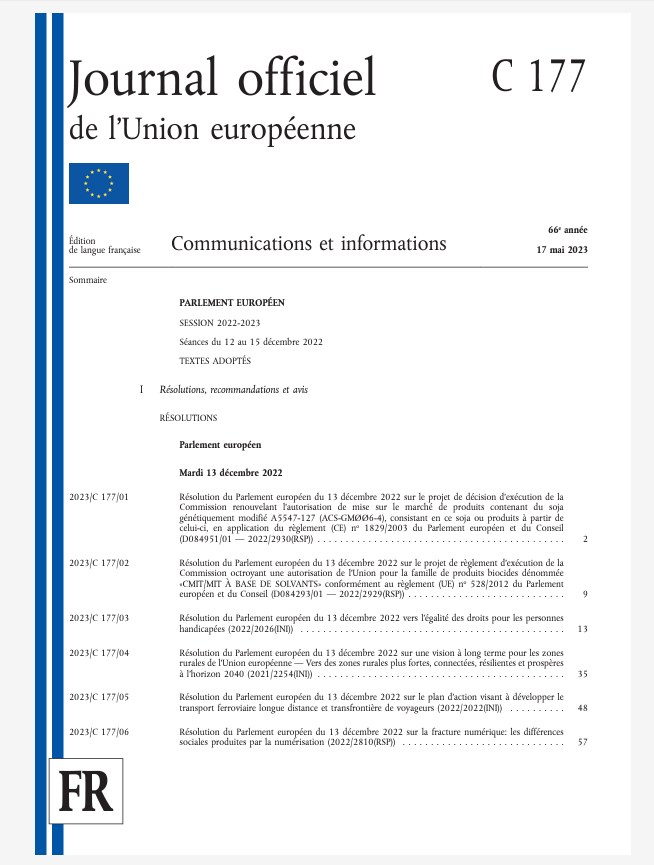 Journal officiel de l'Union europ�enne du 17 mai 2023.