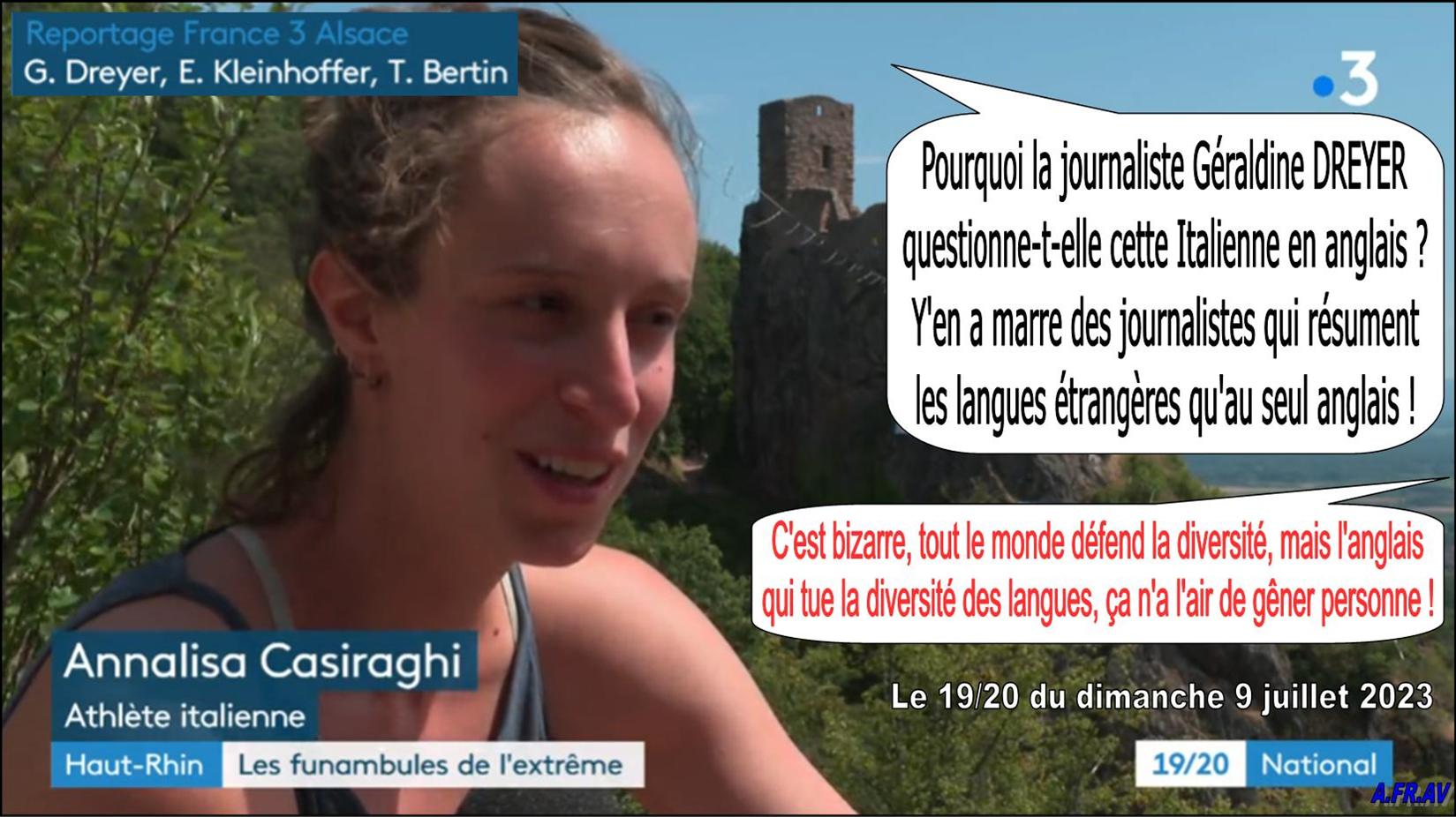 L'Italienne Annalisa Casiraghi en anglais avec la Française Géraldine Dreyze sur France 3, France Télévisions