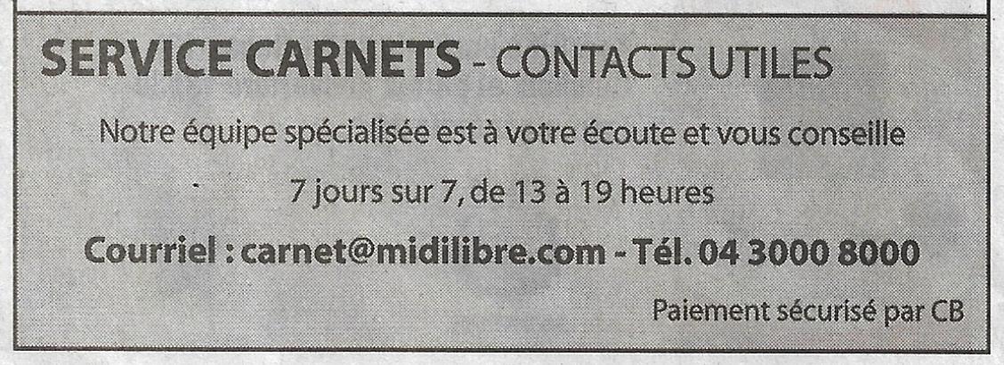 Le courriel du service des carnets à Midi Libre