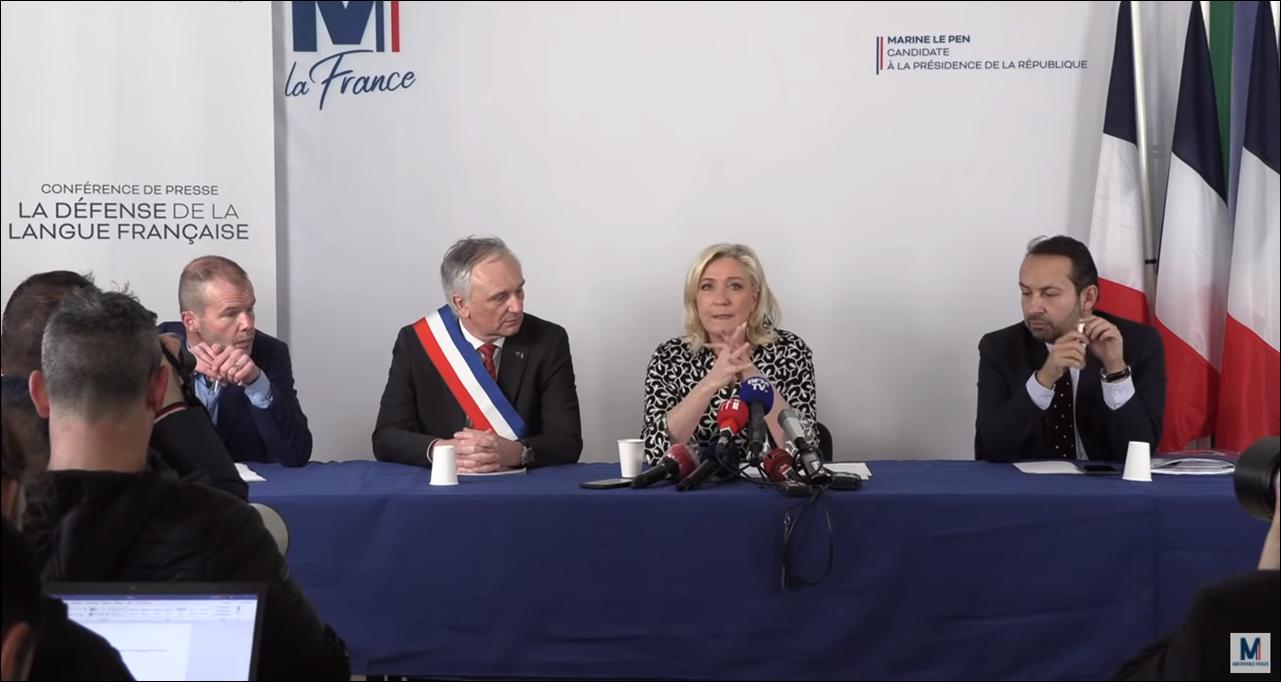 Marine Le Pen conférence sur la défense de la langue française