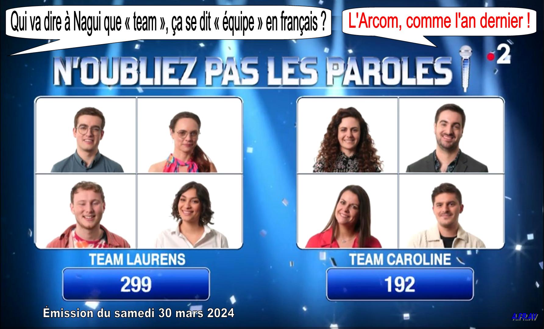 Nagui, N'oubliez pas les paroles ni le mot EQUIPE en français