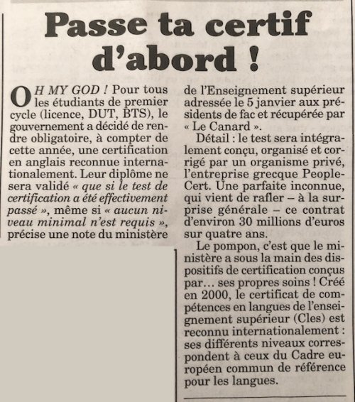 certification obligatoire en langue anglaise pour l'obtention de toute licence