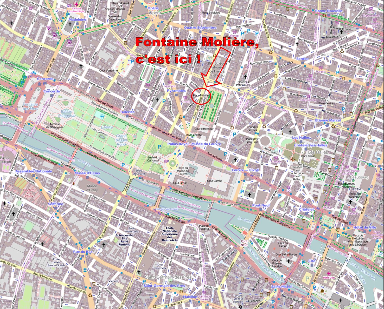 Plan pour aller à la Fontaine Molière à Paris