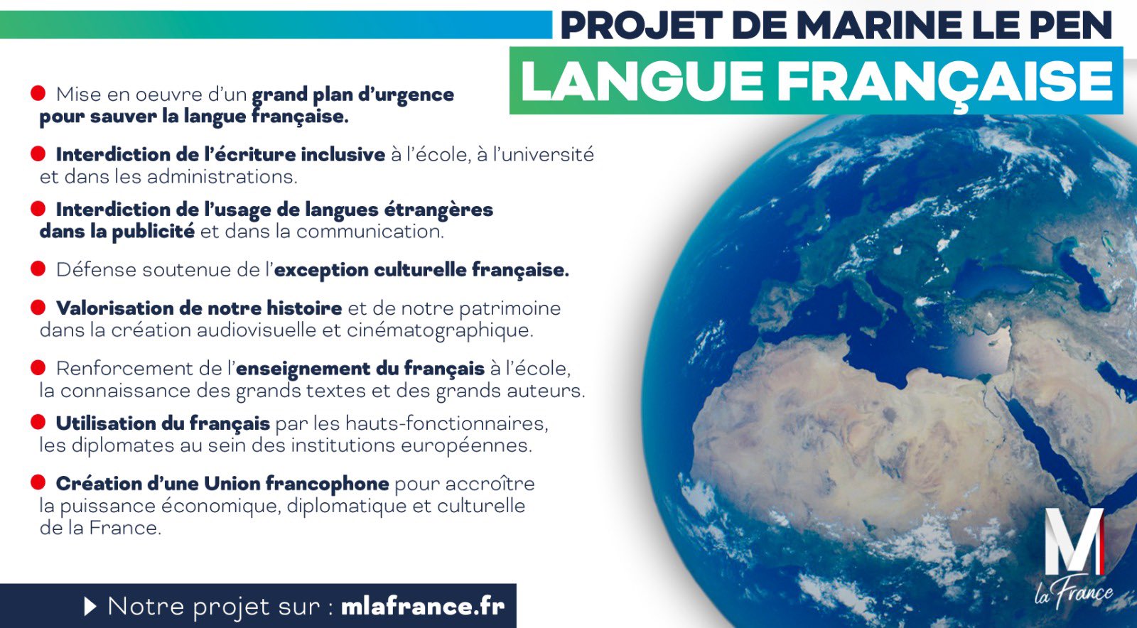 Projet de Marine Le Pen pour la langue française et la Francophonie