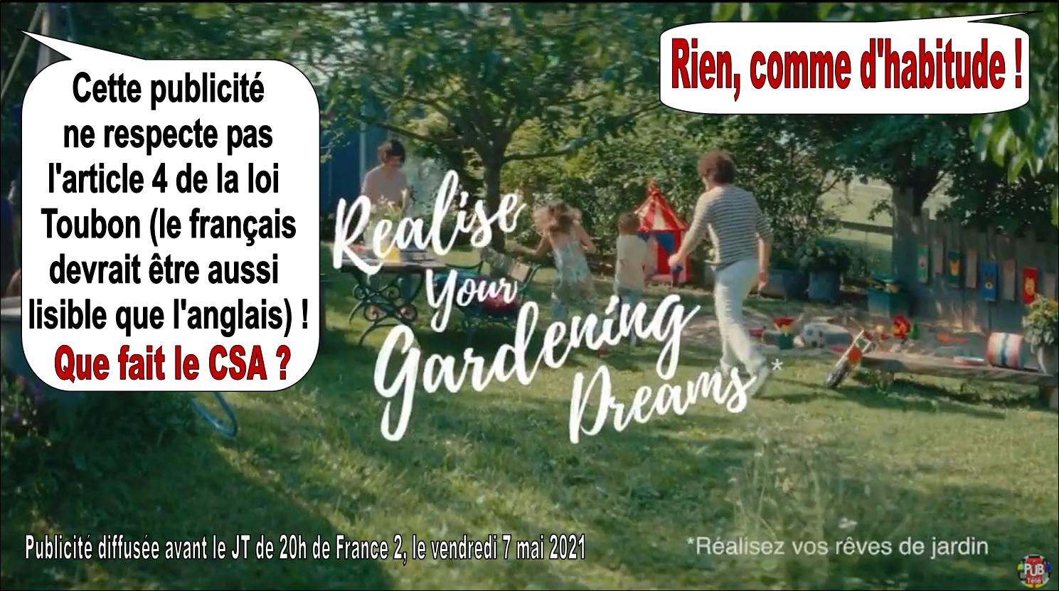 Publicité Gardena, loi Toubon, France Télévisions, CSA