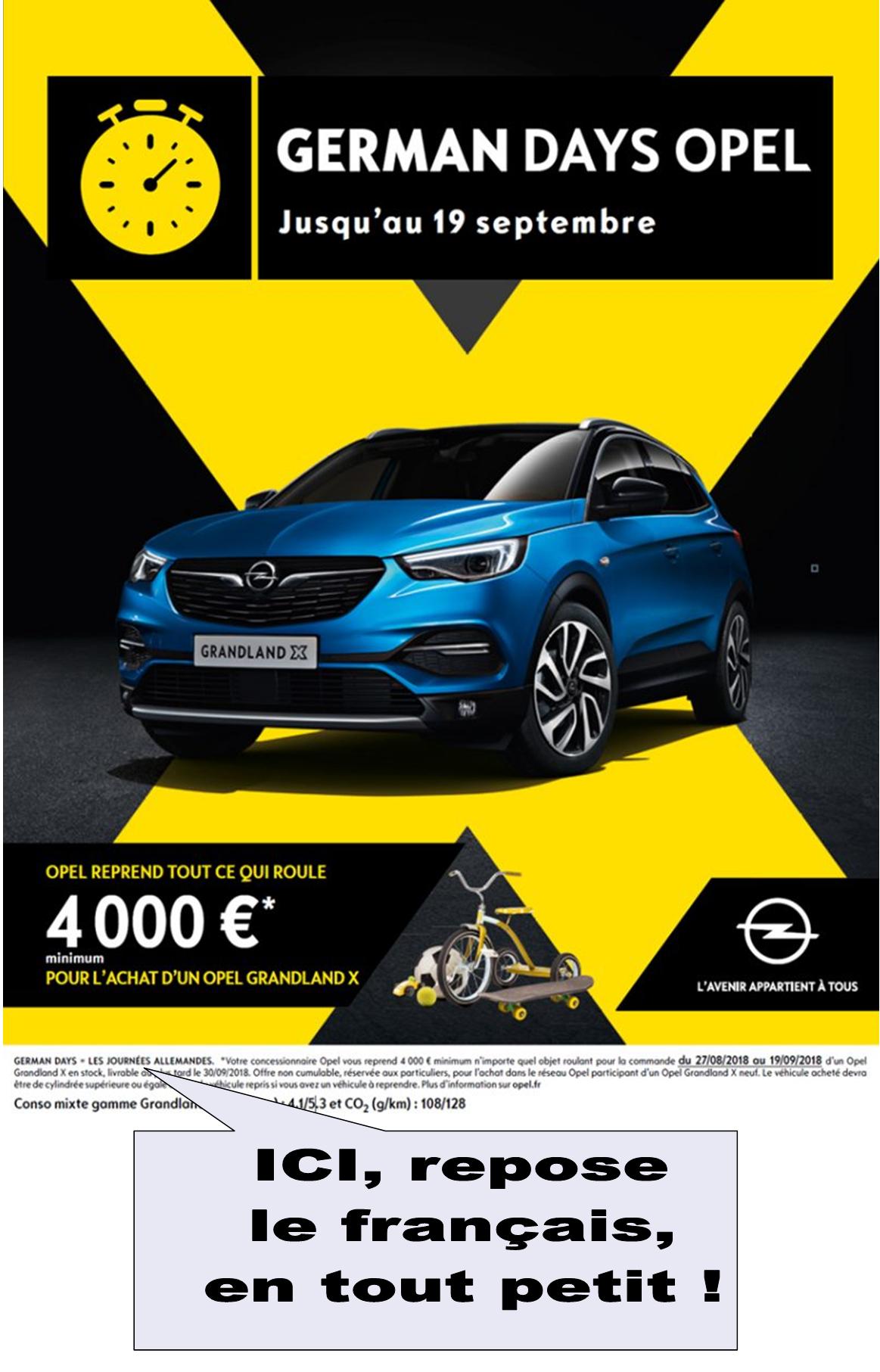 German-days-Opel publicité illégale par rapport à la loi Toubon