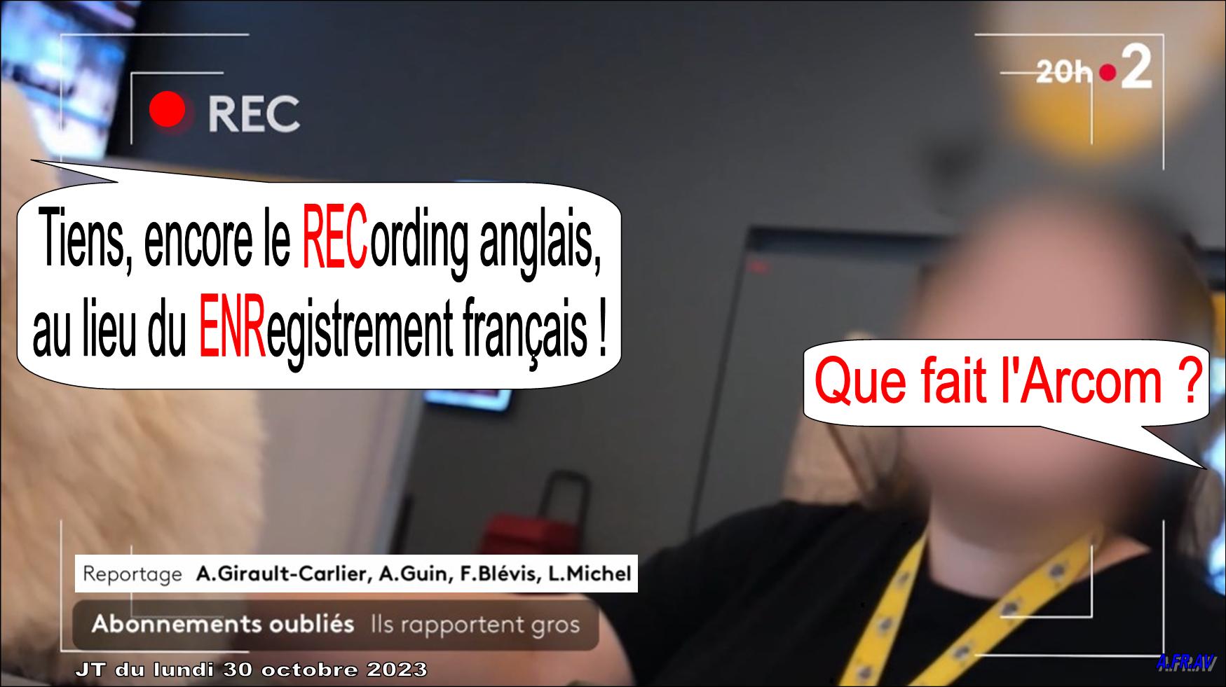 Quand le ENR. français à a place du REC anglais au JT de 20h de France 2