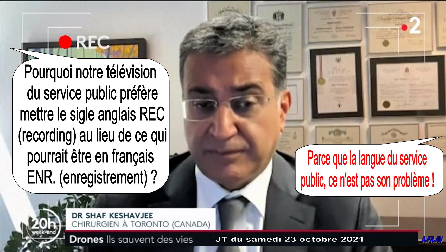Recording, REC, au lieu d'Enregistrement, ENR, au JT de 20h de France 2.