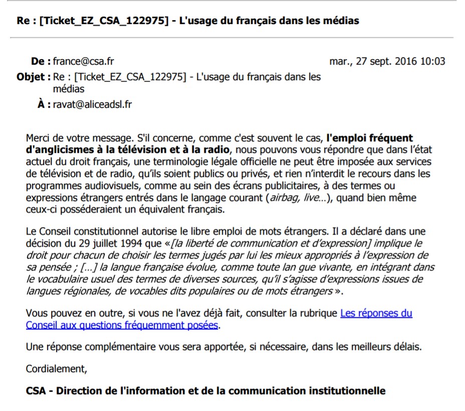 Le CSA et la langue française