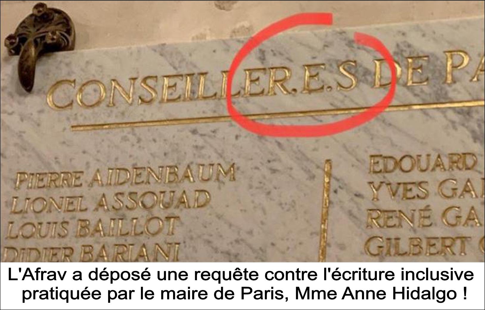 Requ�te contre l'�criture inclusive pratiqu�e par le maire de Paris Mme Anne Hidalgo
