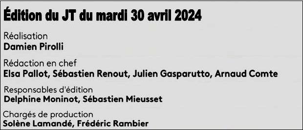 Responsables de l'édition du journal télévisé de 20h de France 2 du mardi 30 avril 2024