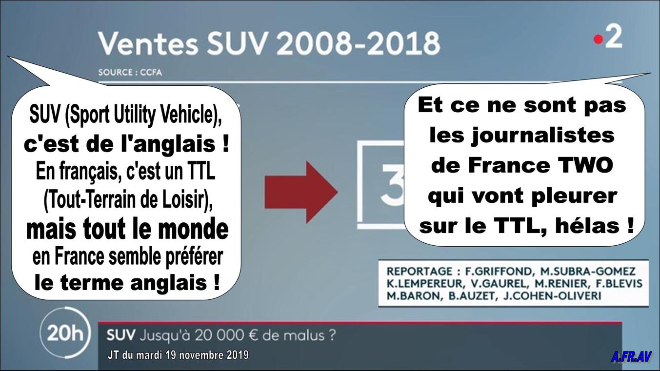 SUV ou TTL, Sport Utility Vehicle ou Tout-Terrain de Loisir au JT de 20h sur France 2