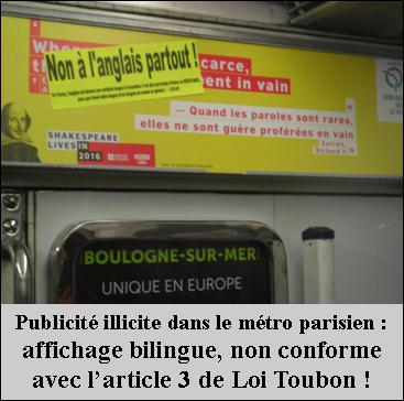 publicité illicite dans le métro parisien - Shakespeare