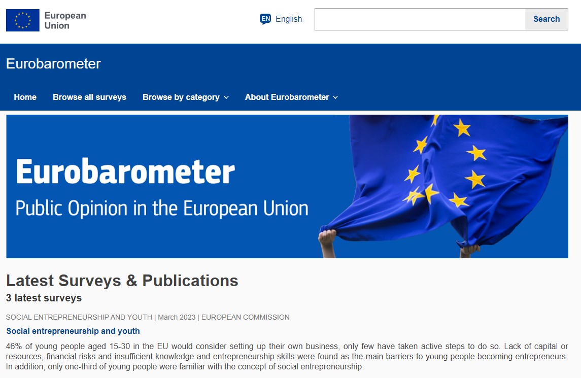 Le site Eurobarometre entièrement en anglais de l'Union européenne