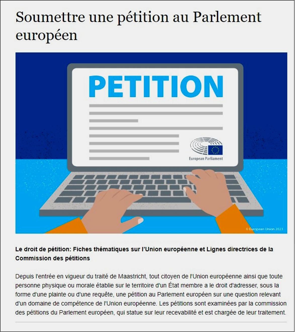 Soumettre une pétition au Parlement Européen