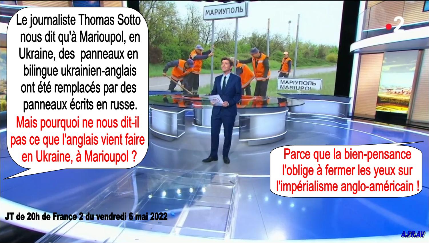Thomas Sotto, Marioupol, Ukraine panneaux en anglais, séparatistes prorusses, France-Télévisions