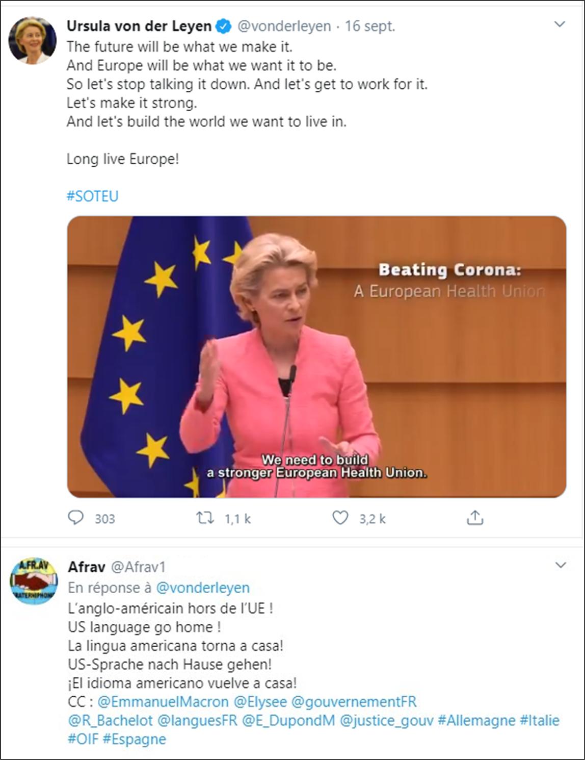 Touit à Ursula von der Leyen, présidente de la Commission européenne