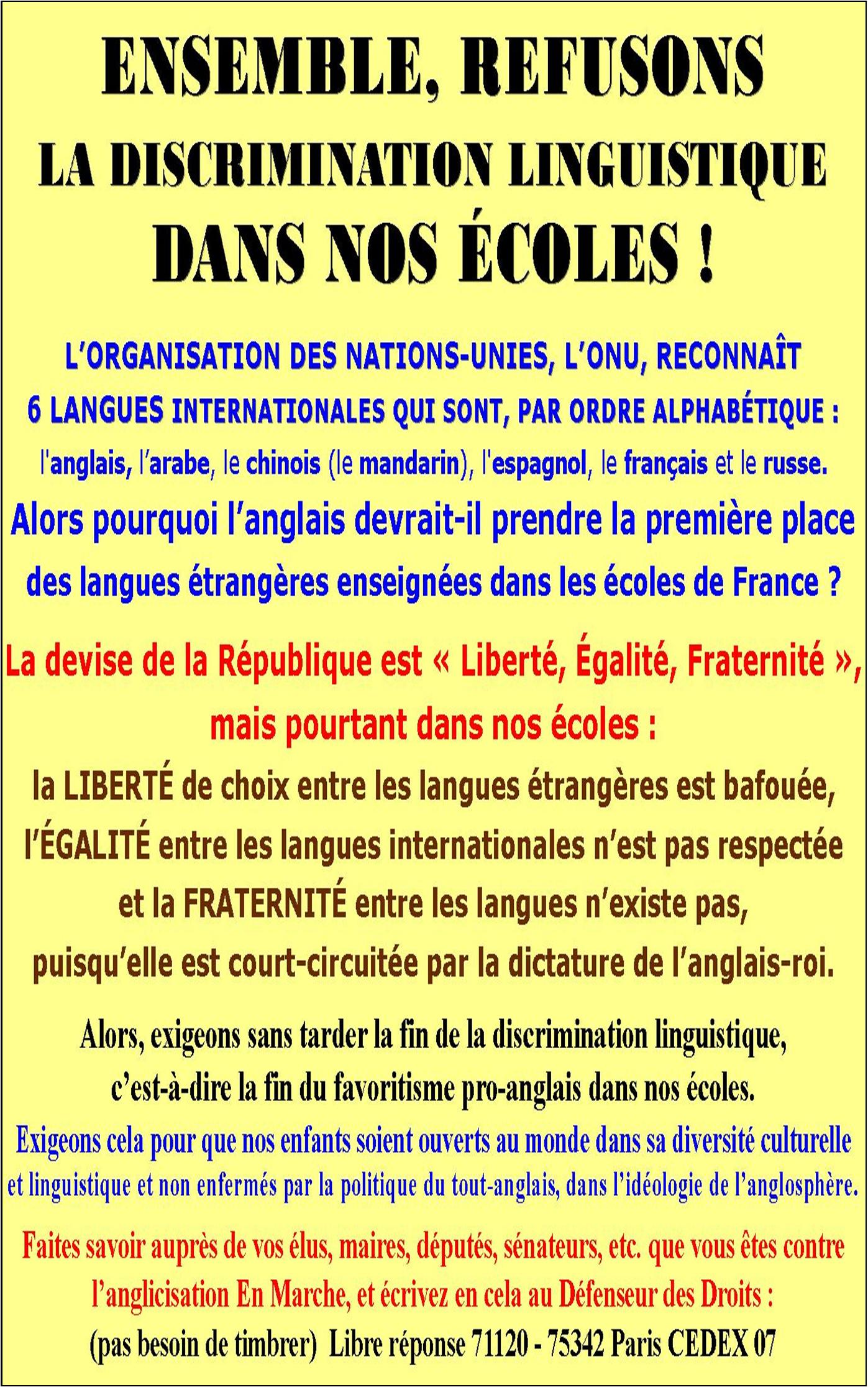 Tract contre le tout-anglais dans nos écoles