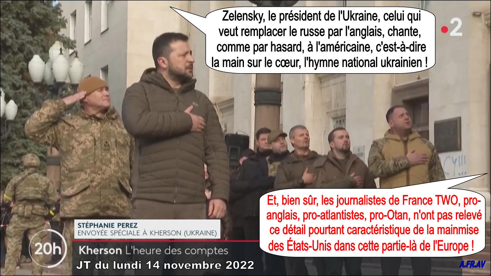 Volodymyr Zelensky la main sur le cœur à l'américaine, France 2, France Télévisions