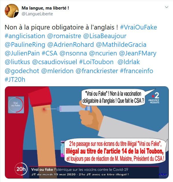Vrai ou Fake et la vaccination obligatoire, France 2, JT de 20h