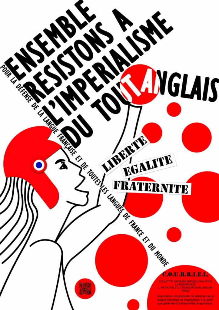 L'affiche de l'association CO.U.R.R.I.E.L contre le tout-anglais